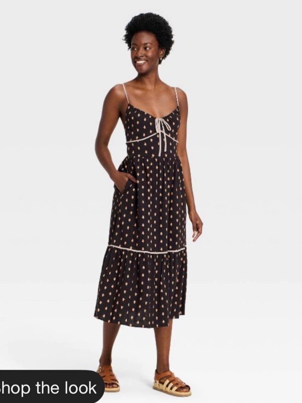 Universal Thread Brown Floral Midi Sundress with Cream Trim